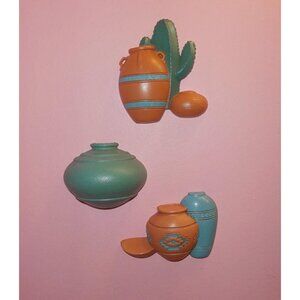 Vintage Burwood Southwest Pots & cactus Lot of 3 Wall Hangings Pueblo western
